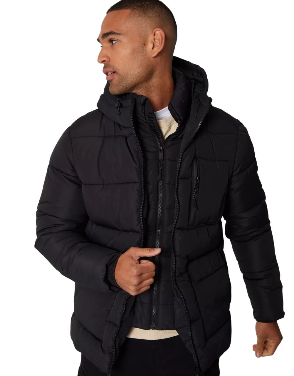 Mens Threadbare Charleston Hooded Quilted Padded Puffer Jacket Warm Winter Coat Double Layer