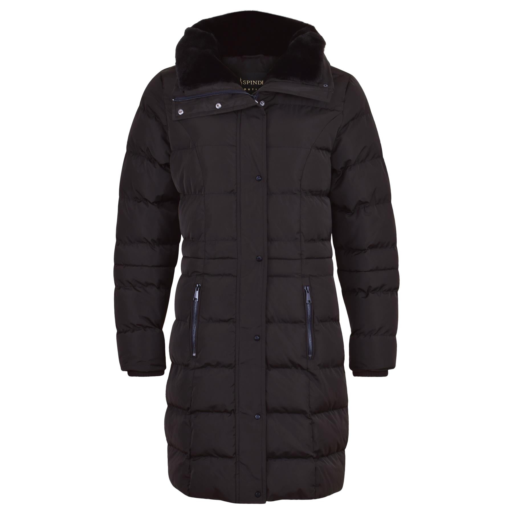 Spindle Women’s Designer Winter Lined Parka Quilted Coat Fur Collar Ho