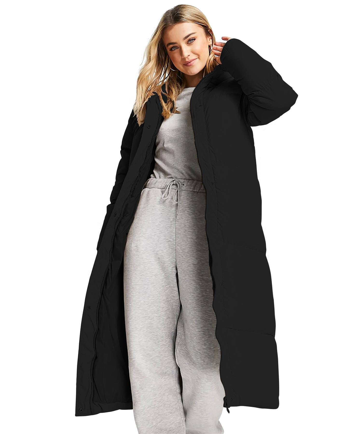 Spindle Womens Maxi Long Hooded Puffer Quilted Parka Coat Extra Long