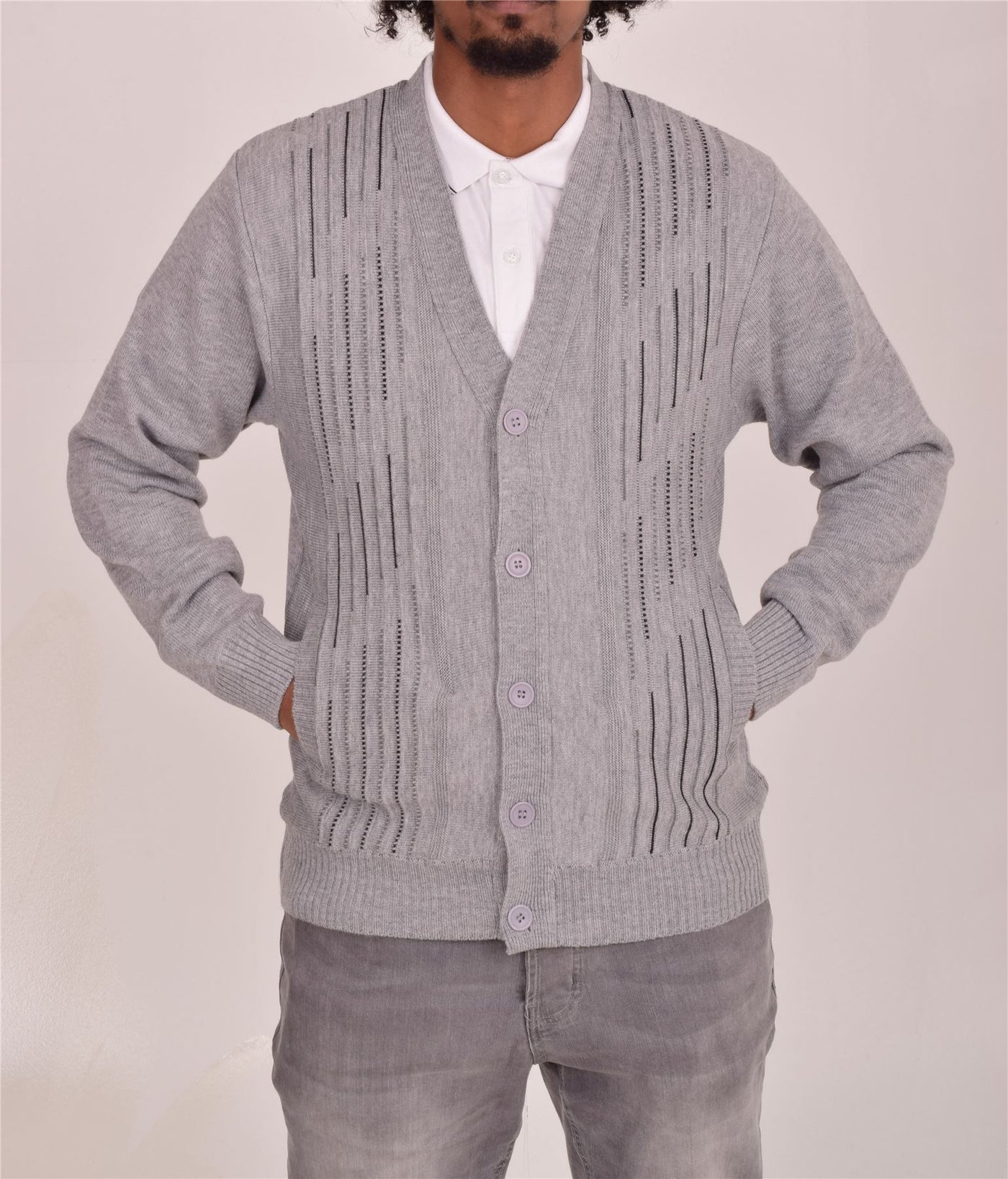 Men's Classic Thick Knitted Cardigan  Button-Up Front Jumper with Two Side Pockets  Winter Knitwear
