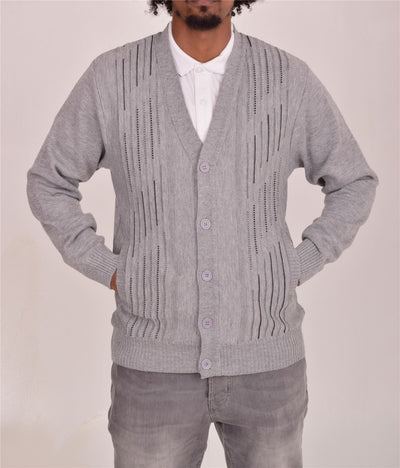 Men's Classic Thick Knitted Cardigan  Button-Up Front Jumper with Two Side Pockets  Winter Knitwear