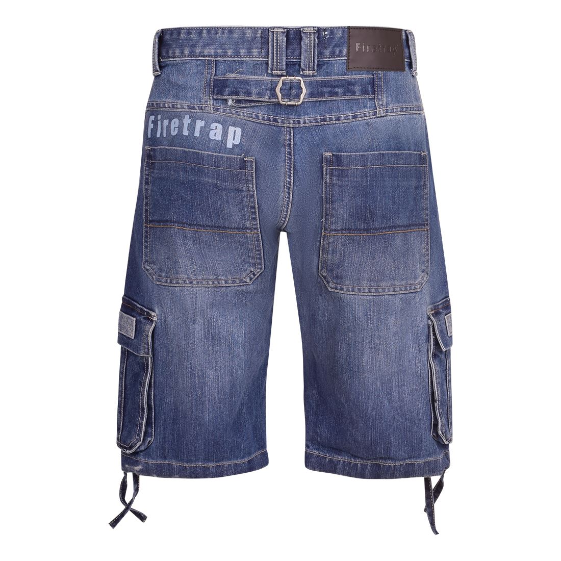 Firetrap Mens Knee Length Cargo Shorts Denim Jean Cargo Short Cotton Summer Casual Capri Cropped Trousers with Multi Pockets Black Blue Light Blue