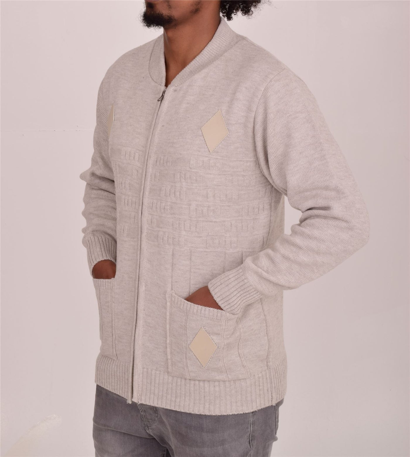Men's Classic Grandad Jumper  Thick Winter Knitwear with Full Zip Closure, 2 Front Pockets, and Neutral Colours  Quality Zipper Front Design