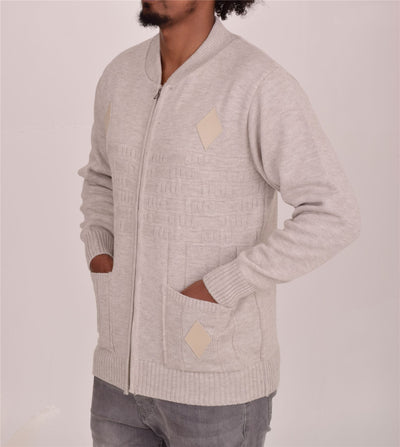 Men's Classic Grandad Jumper  Thick Winter Knitwear with Full Zip Closure, 2 Front Pockets, and Neutral Colours  Quality Zipper Front Design