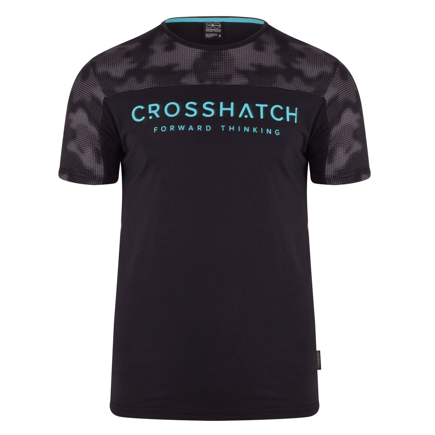 Crosshatch Mens Designer T-Shirt Camo Panel Branded Tee Crew Neck Short Sleeve Top