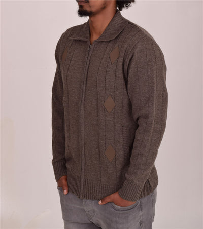 Men's Classic Thick Knitted Cardigan  Full Zip Front Closure Jumper with Pockets and Collared Design  Winter Knitwear
