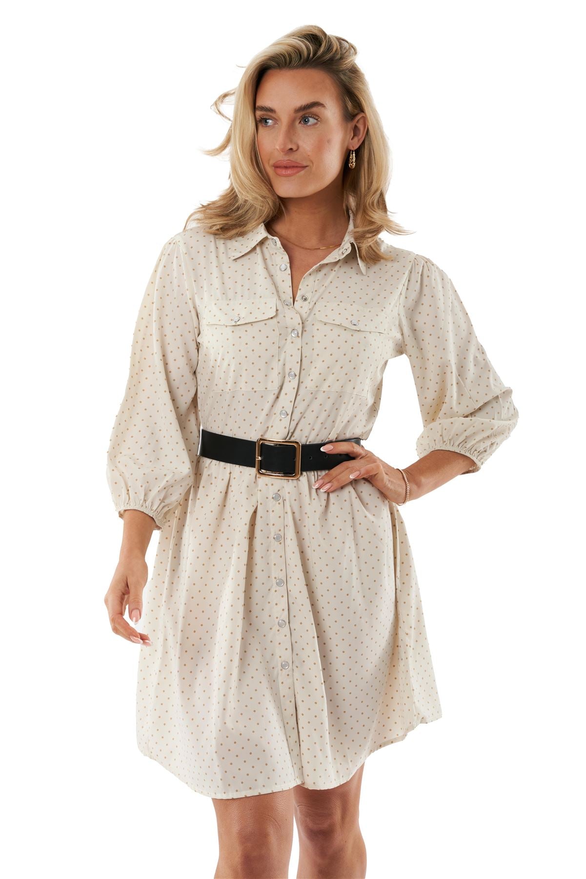 Hooch Womens Summer Mini Shirt Dress Patterned Button-Through 3/4 Sleeve Pockets