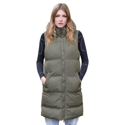 Spindle Womens Ladies Long Padded Hooded Gilet Jacket Sleeveless Bodywarmer with Side Pockets and Inner Pocket