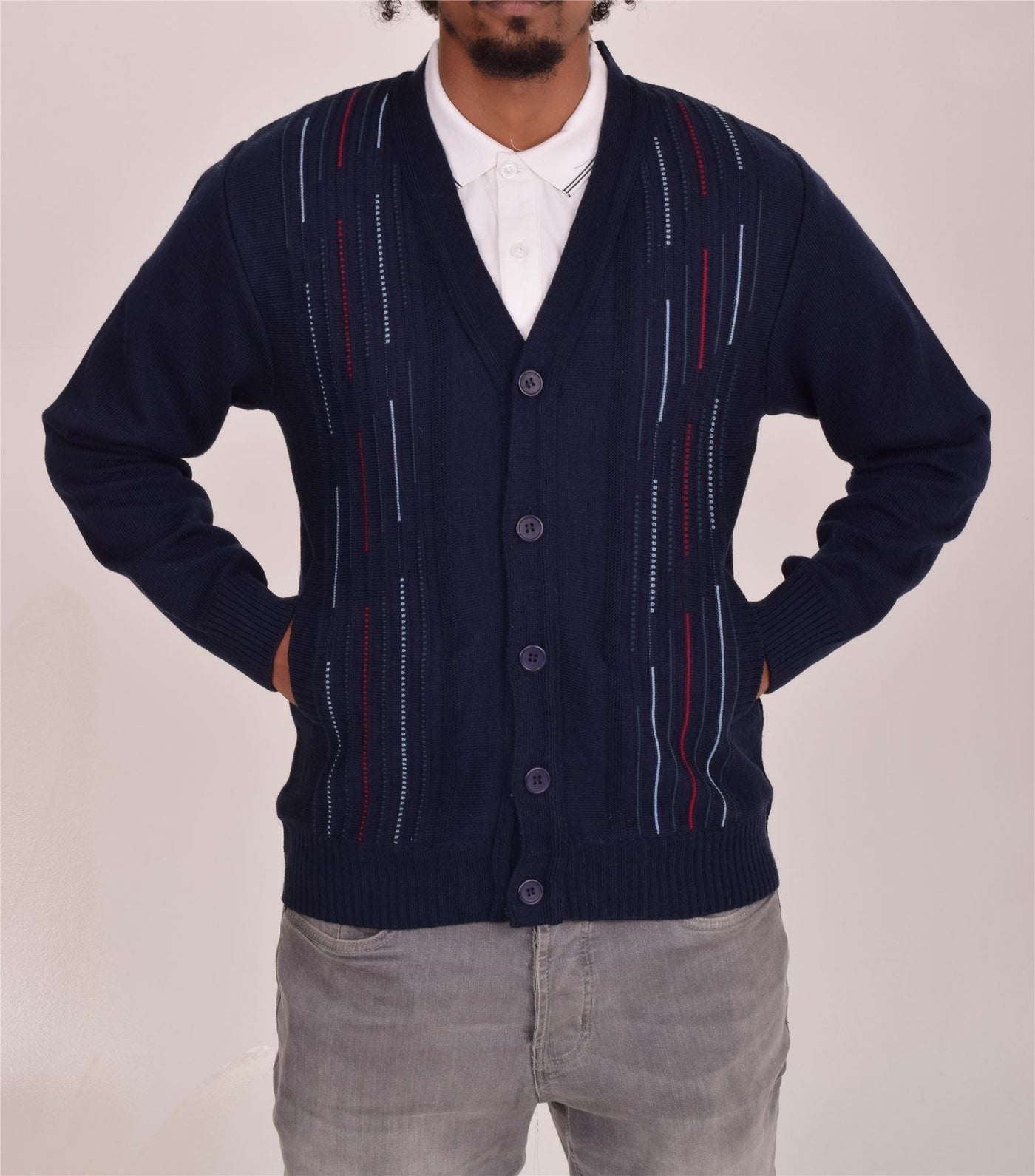 Men's Classic Thick Knitted Cardigan  Button-Up Front Jumper with Two Side Pockets  Winter Knitwear