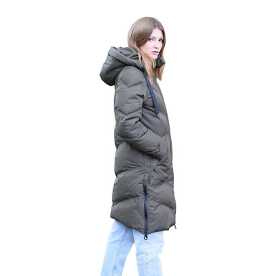 Spindle Womens Mid Length Padded Coat Pocket Quilted Puffer Jacket with Hood