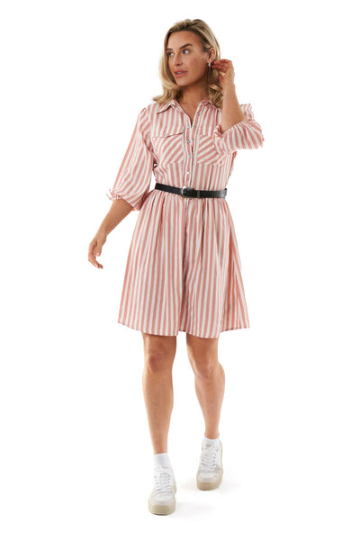 Hooch Womens Summer Mini Shirt Dress Patterned Button-Through 3/4 Sleeve Pockets