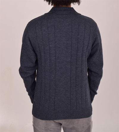 Men's Classic Thick Knitted Cardigan  Full Zip Front Closure Jumper with Pockets and Collared Design  Winter Knitwear