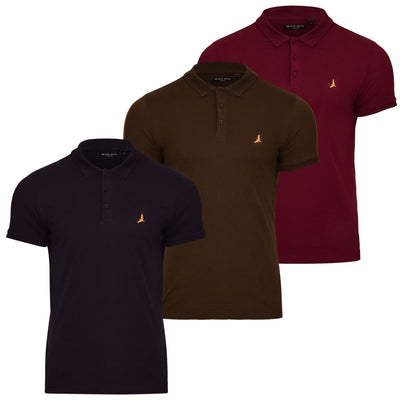 Mens 3 Pack Cotton Polo Shirts Embroidered Bird Emblem Slim Fit Eagle Logo