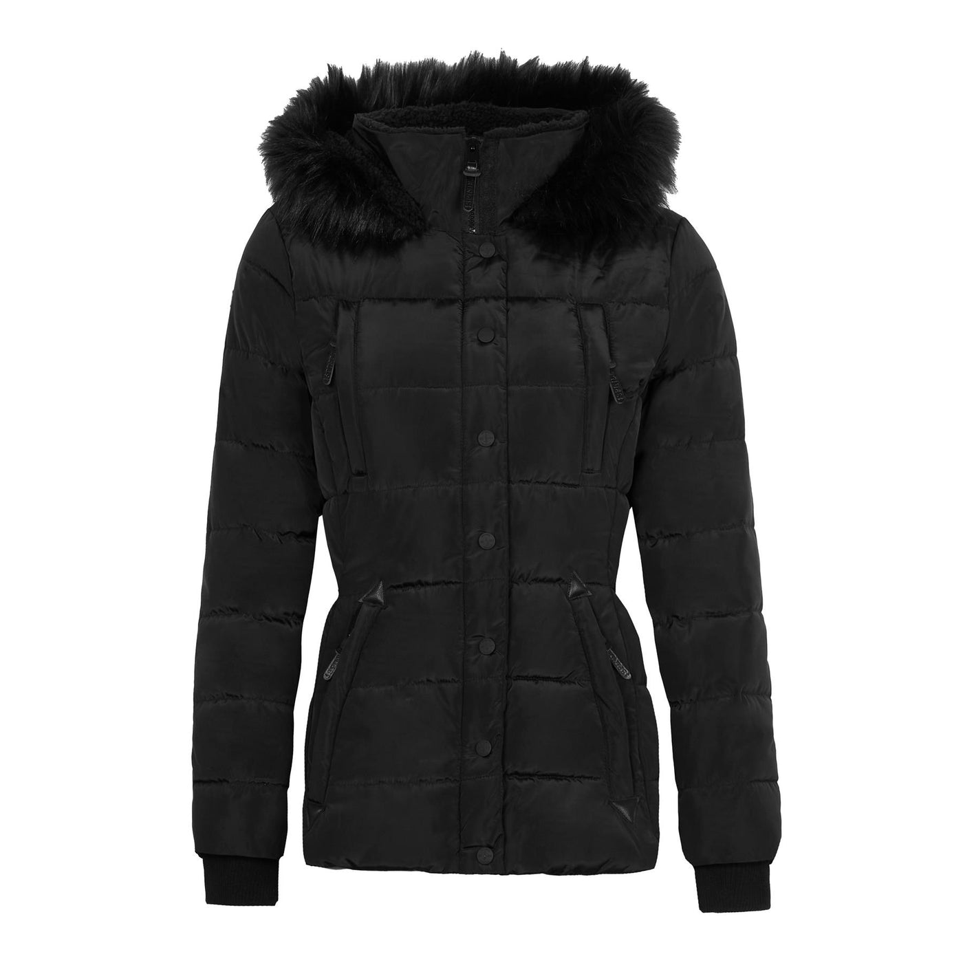 Spindle Womens Ladies Premium Quality Hooded Short Fur Parka Quilted Padded Puffer Coat | Zip Side Pockets | Luxurious Detachable Faux Fur on Hood | Zipped Inner Pocket