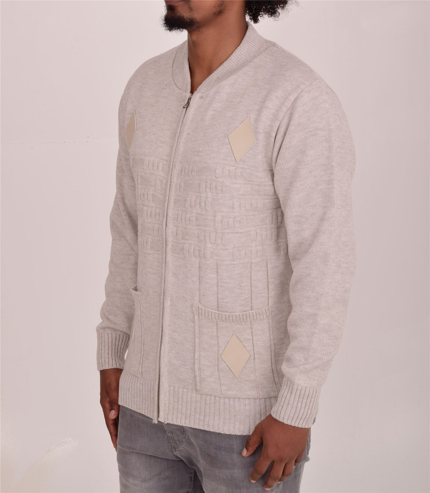 Men's Classic Grandad Jumper  Thick Winter Knitwear with Full Zip Closure, 2 Front Pockets, and Neutral Colours  Quality Zipper Front Design