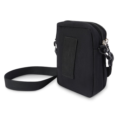 Small Plain Canvas Side Bag, Zip Pockets Shoulder Messenger Pouch Travel, Passport Leisure Hiking Secure Adjustable Side Strap, Belt Loop Green Black, Navy Blue Red 12 x 18cm