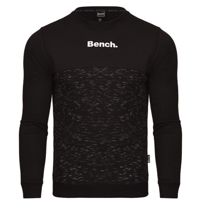 Bench Original Mens Crew Neck Round Neck Logo Branded Sweatshirt Raglan Jumper Black Sweat Top