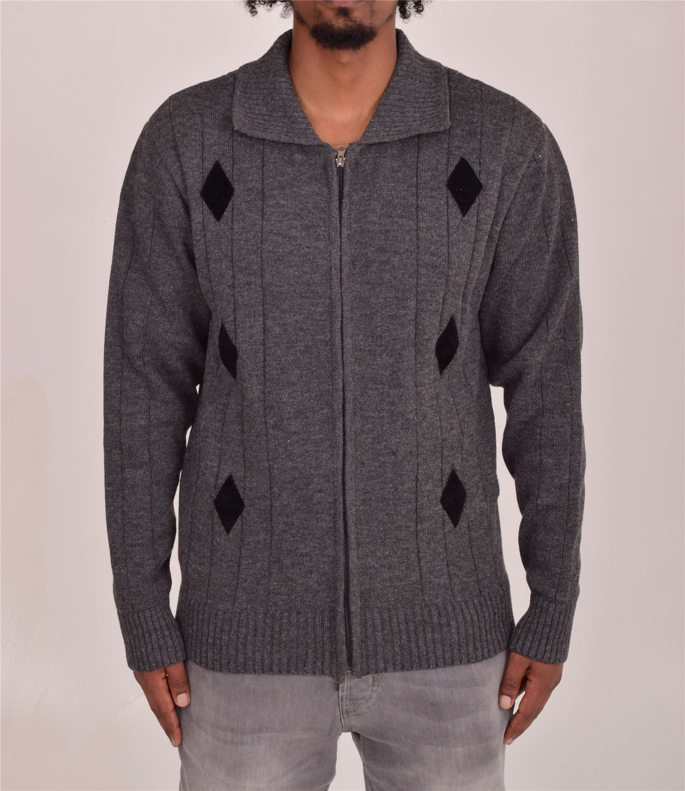 Men's Classic Thick Knitted Cardigan  Full Zip Front Closure Jumper with Pockets and Collared Design  Winter Knitwear