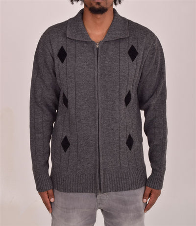 Men's Classic Thick Knitted Cardigan  Full Zip Front Closure Jumper with Pockets and Collared Design  Winter Knitwear
