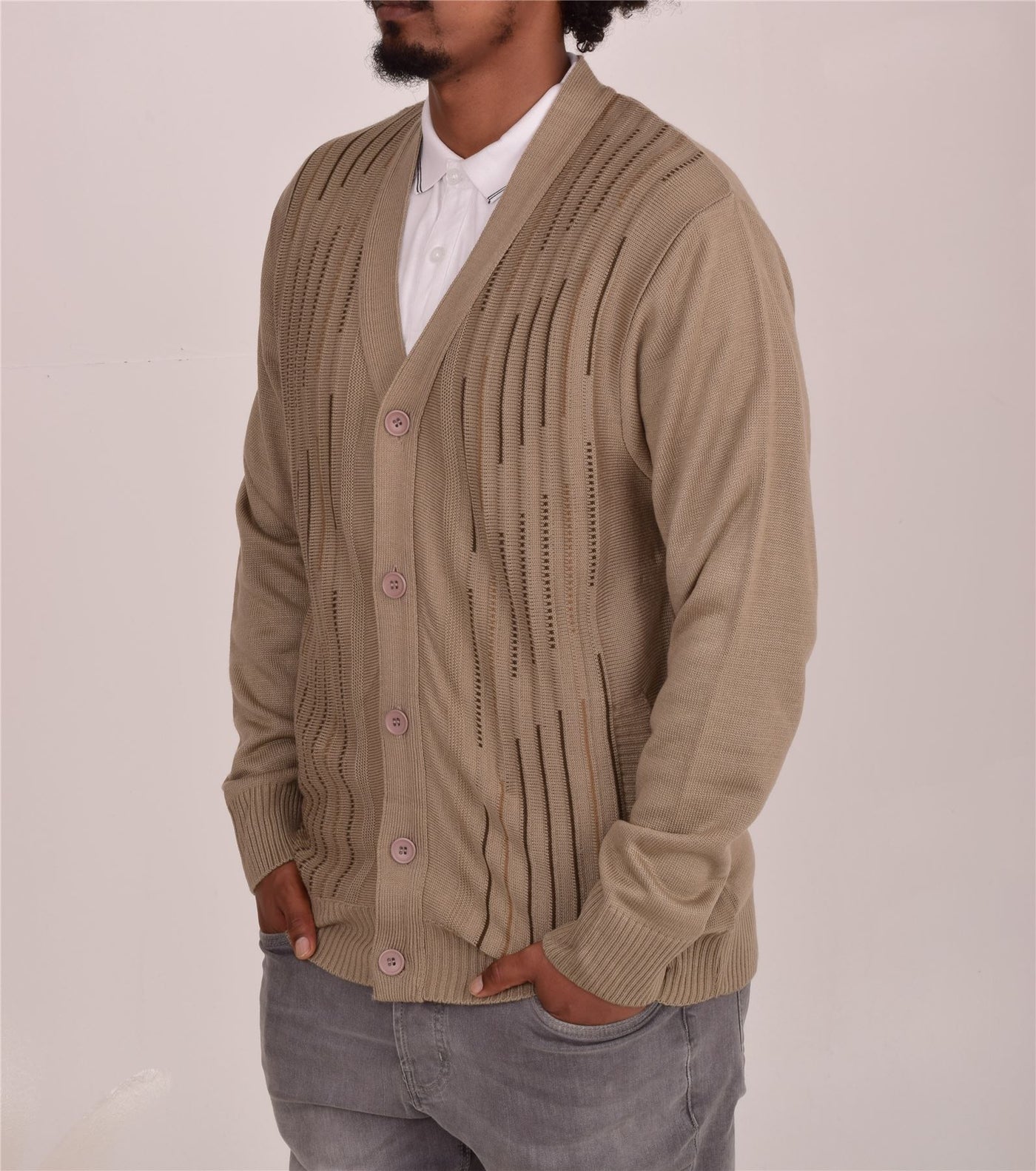 Men's Classic Thick Knitted Cardigan  Button-Up Front Jumper with Two Side Pockets  Winter Knitwear