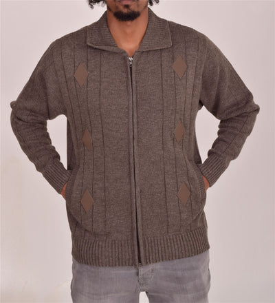 Men's Classic Thick Knitted Cardigan  Full Zip Front Closure Jumper with Pockets and Collared Design  Winter Knitwear