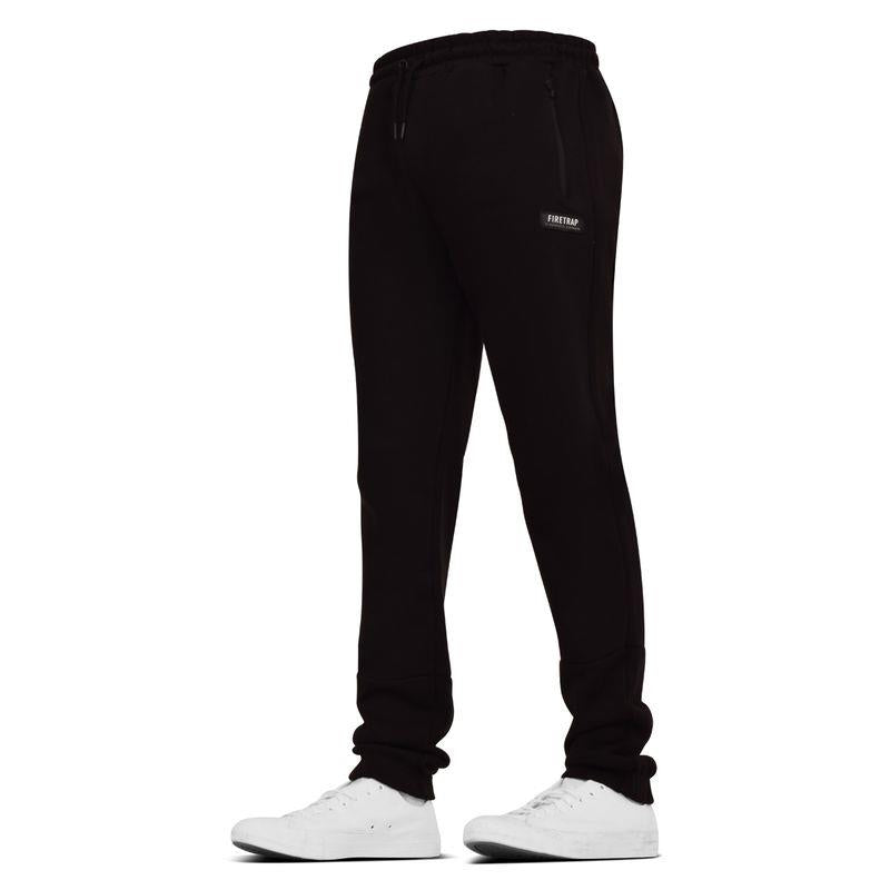 Firetrap  Mens Fleece Cotton Jogging Bottoms with Zip Pockets Designer Black Joggers Trousers