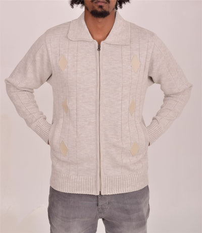 Men's Classic Thick Knitted Cardigan  Full Zip Front Closure Jumper with Pockets and Collared Design  Winter Knitwear