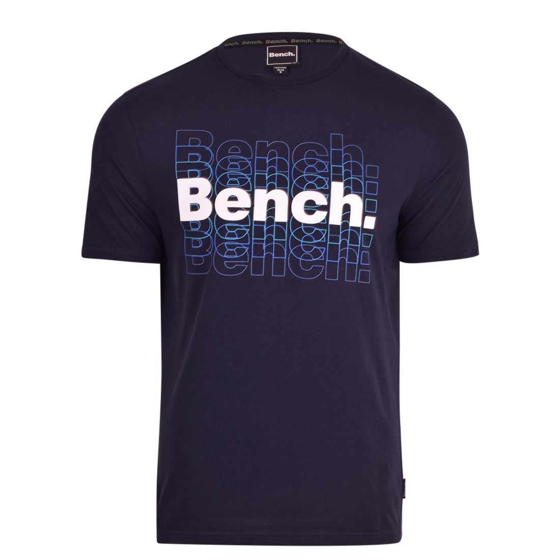 Bench Mens T-Shirt Premium Designer Branded Crew Neck Short Sleeve Regular Fit Tee Classic Graphic Logo Cotton Casual Top Navy White UK Size S M L XL XXL
