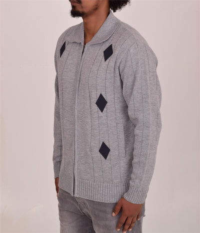 Men's Classic Thick Knitted Cardigan  Full Zip Front Closure Jumper with Pockets and Collared Design  Winter Knitwear