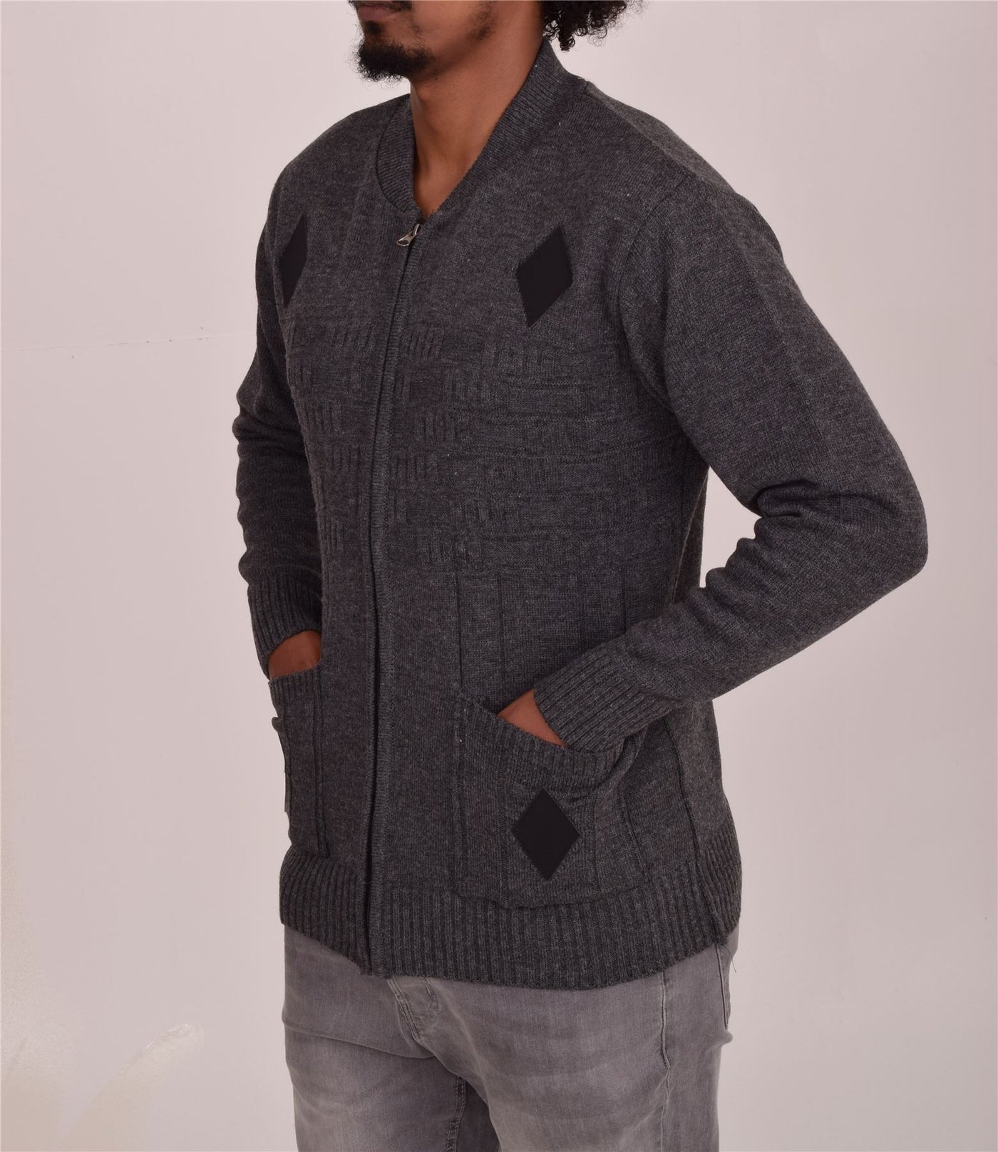 Men's Classic Grandad Jumper  Thick Winter Knitwear with Full Zip Closure, 2 Front Pockets, and Neutral Colours  Quality Zipper Front Design