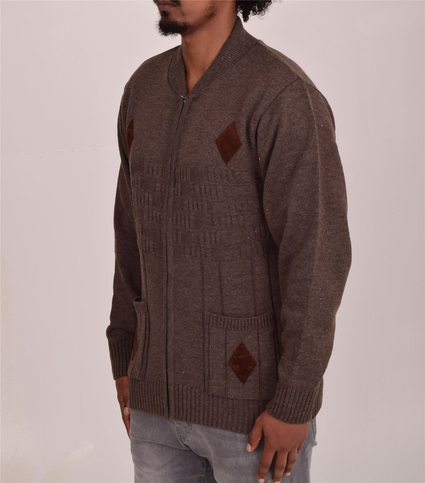 Men's Classic Grandad Jumper  Thick Winter Knitwear with Full Zip Closure, 2 Front Pockets, and Neutral Colours  Quality Zipper Front Design