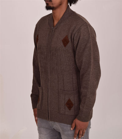 Men's Classic Grandad Jumper  Thick Winter Knitwear with Full Zip Closure, 2 Front Pockets, and Neutral Colours  Quality Zipper Front Design