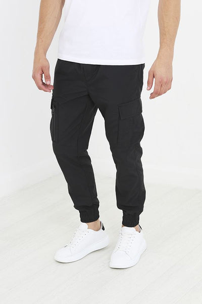 Mens Elasticated Cargo Trousers Jogging Bottoms Relaxed Fit Gym Hiking Jogger