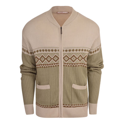 Men's Classic Grandad Cardigan Thick Winter Knitwear Jumper with Full Zip Closure, 2 Front Pockets, and Neutral Colours Quality Zipper Front Design