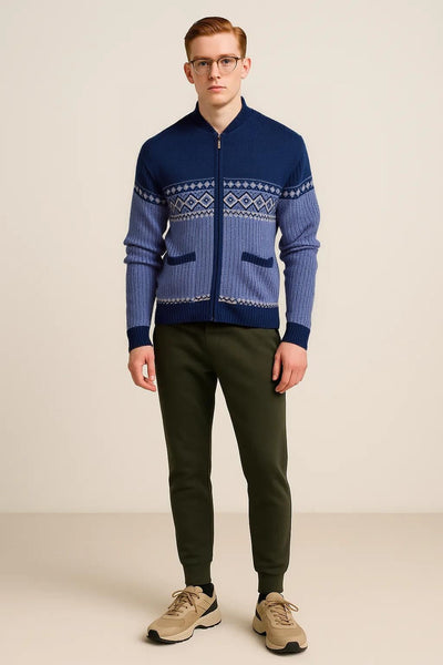 Men's Classic Grandad Cardigan Thick Winter Knitwear Jumper with Full Zip Closure, 2 Front Pockets, and Neutral Colours Quality Zipper Front Design