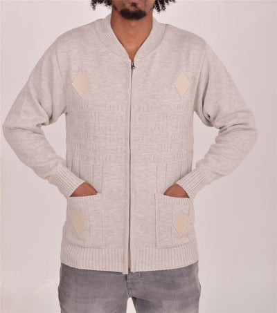 Men's Classic Grandad Jumper  Thick Winter Knitwear with Full Zip Closure, 2 Front Pockets, and Neutral Colours  Quality Zipper Front Design