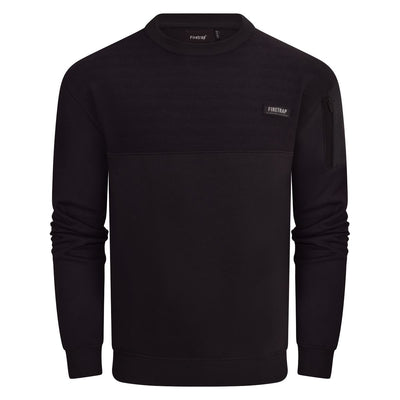 Firetrap Mens Designer Cotton Crew Neck Classic Logo Knitted Sweatshirt Jumper Smart Casual Fleece Sweat Top with Zip Arm Pocket