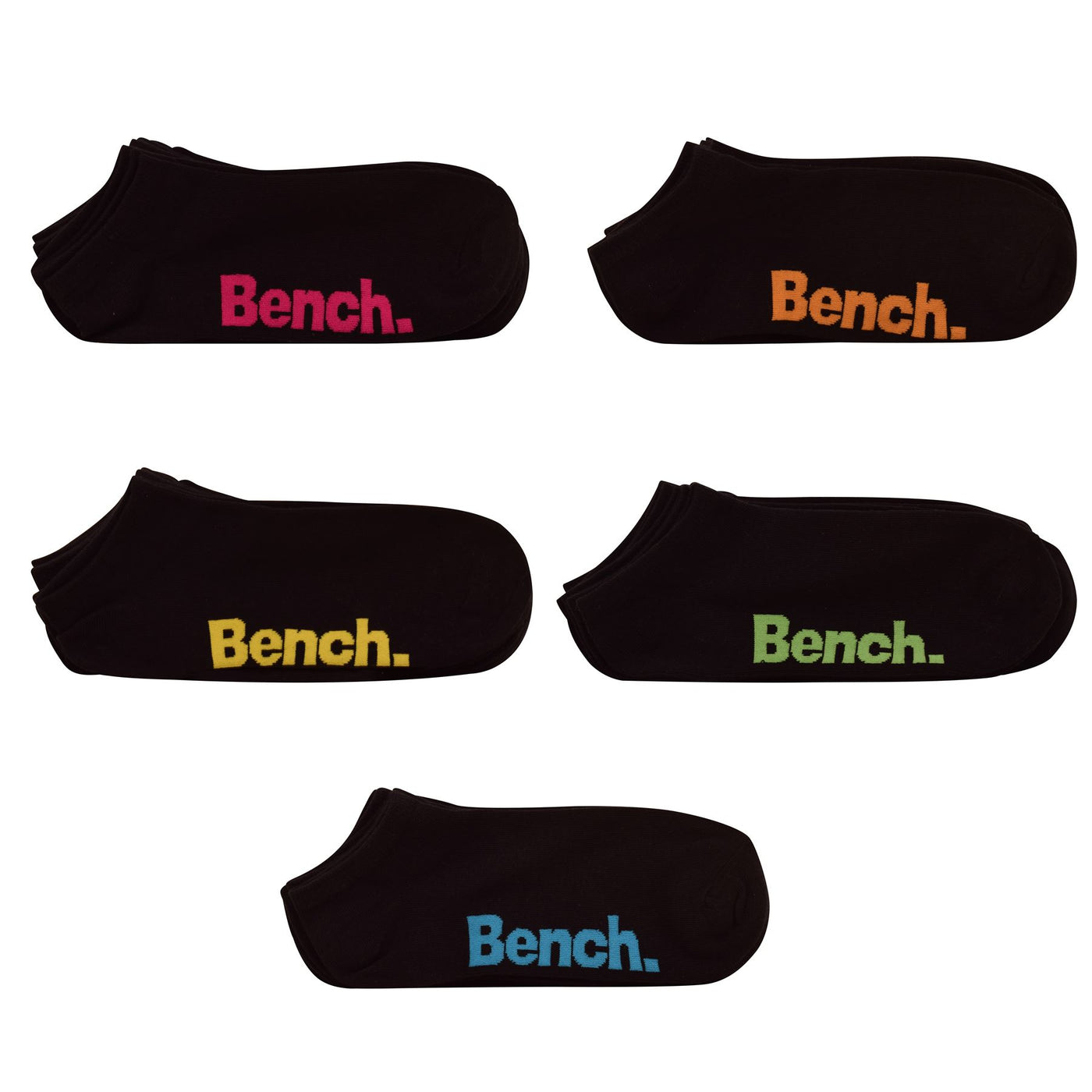 Mens Bench 5 Pack Designer Trainer Liners Low Cut Colour Print Sneaker Socks