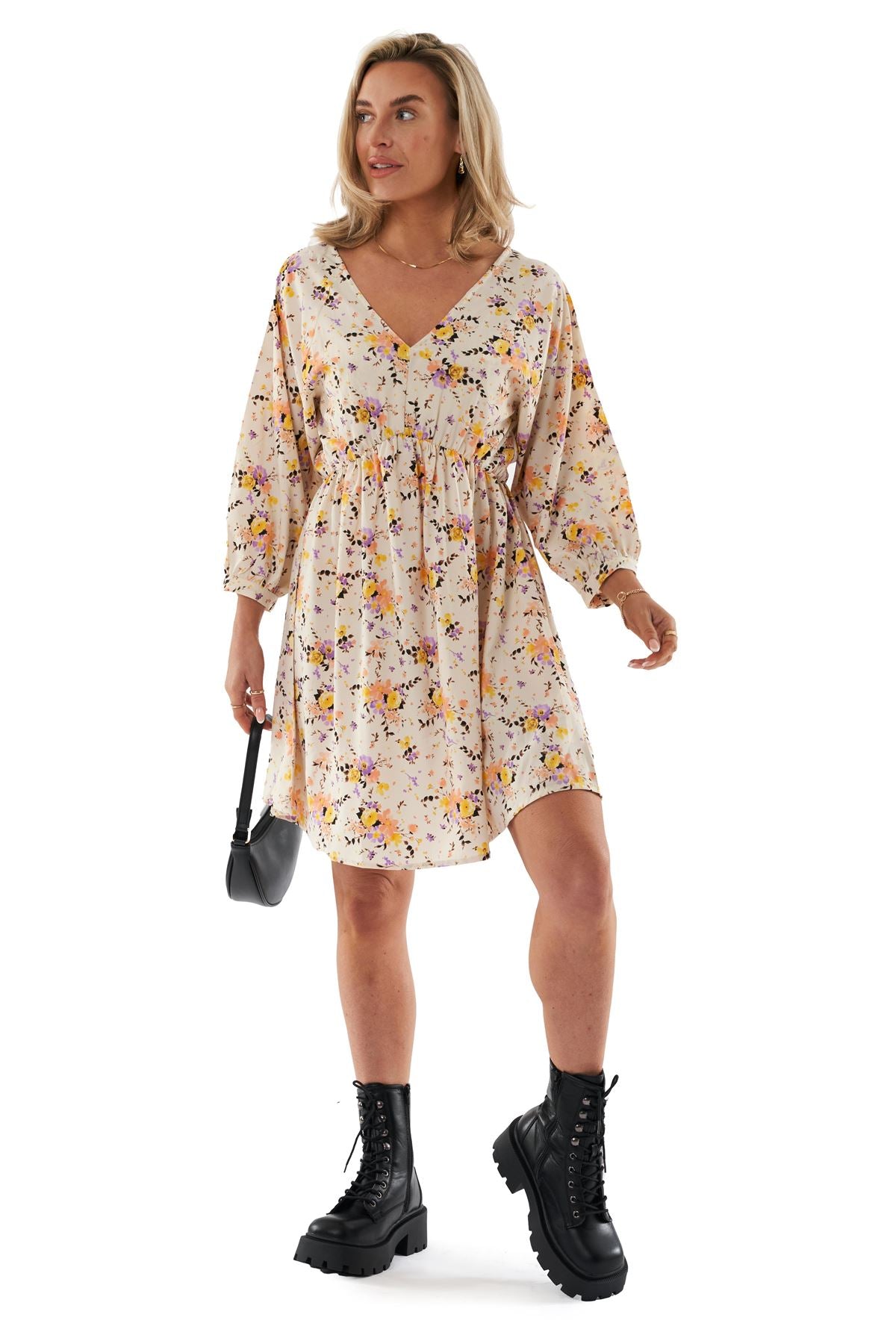 Hooch Womens Designer Summer Mini Dress Floral 3/4 Sleeve Ladies Sundress