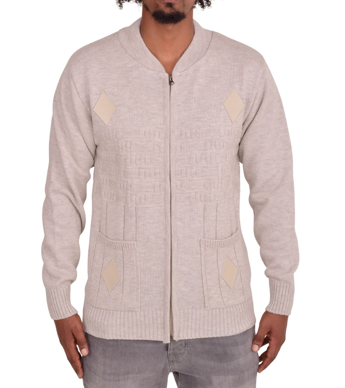 Men's Classic Grandad Jumper  Thick Winter Knitwear with Full Zip Closure, 2 Front Pockets, and Neutral Colours  Quality Zipper Front Design