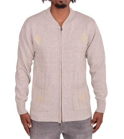 Men's Classic Grandad Jumper  Thick Winter Knitwear with Full Zip Closure, 2 Front Pockets, and Neutral Colours  Quality Zipper Front Design