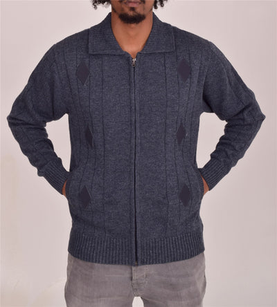 Men's Classic Thick Knitted Cardigan  Full Zip Front Closure Jumper with Pockets and Collared Design  Winter Knitwear