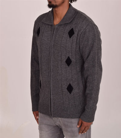 Men's Classic Thick Knitted Cardigan  Full Zip Front Closure Jumper with Pockets and Collared Design  Winter Knitwear