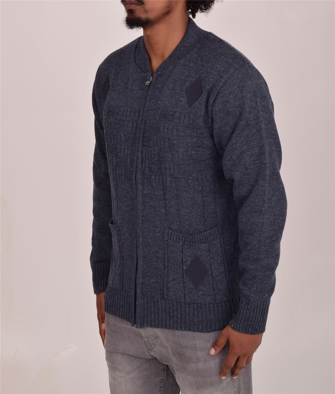 Men's Classic Grandad Jumper  Thick Winter Knitwear with Full Zip Closure, 2 Front Pockets, and Neutral Colours  Quality Zipper Front Design