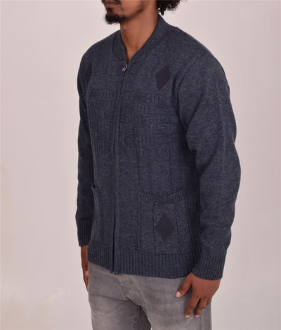 Men's Classic Grandad Jumper  Thick Winter Knitwear with Full Zip Closure, 2 Front Pockets, and Neutral Colours  Quality Zipper Front Design