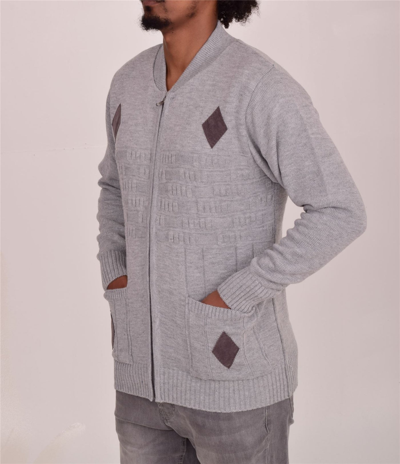 Men's Classic Grandad Jumper  Thick Winter Knitwear with Full Zip Closure, 2 Front Pockets, and Neutral Colours  Quality Zipper Front Design