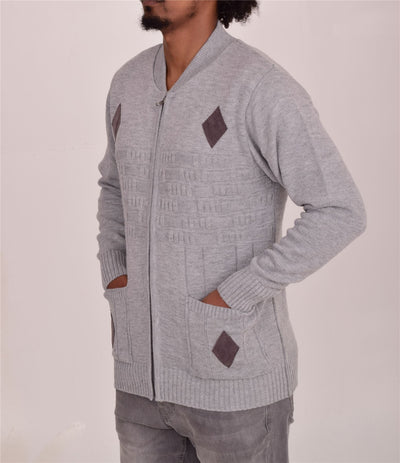 Men's Classic Grandad Jumper  Thick Winter Knitwear with Full Zip Closure, 2 Front Pockets, and Neutral Colours  Quality Zipper Front Design