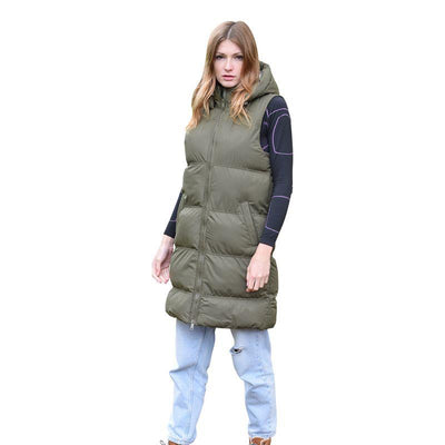 Spindle Womens Ladies Long Padded Hooded Gilet Jacket Sleeveless Bodywarmer with Side Pockets and Inner Pocket