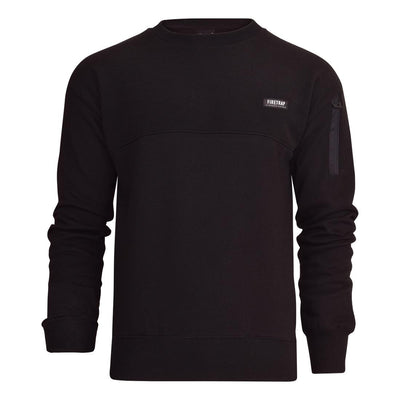 Firetrap Mens Designer Cotton Crew Neck Classic Logo Knitted Sweatshirt Jumper Smart Casual Fleece Sweat Top with Zip Arm Pocket