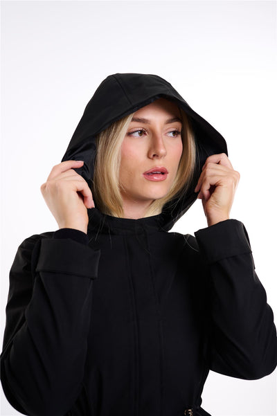 Spindle Womens Hooded Rain Jacket Mac Outdoor Windbreaker Lightweight Spring Summer Autumn Ladies Softshell Coat Adjustable Waist